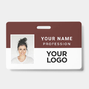 Warm Burgundy Corporate Employee Photo Name Tag ID Badge
