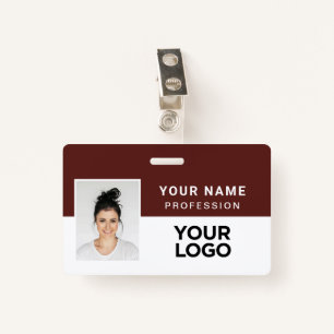 Warm Burgundy Corporate Employee Photo Name Tag ID Badge