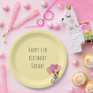 Warm Buttercream Yellow - Corgi Birthday Paper Plate