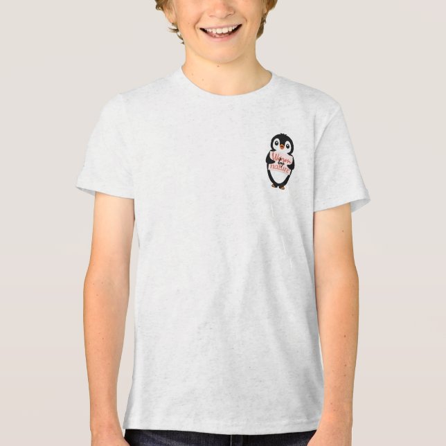 Warm by nature: Adorable Penguin with Playful Text Tri-Blend Shirt (Front)