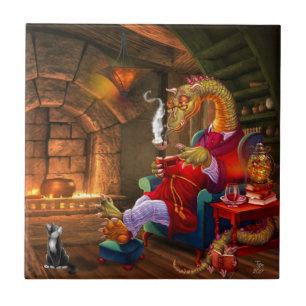 Warm By The Fire Cartoon Dragon Tile