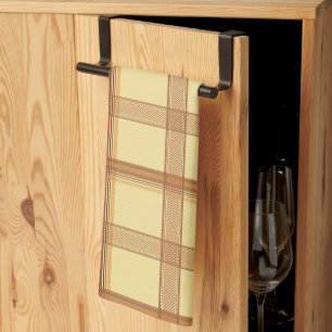 Warm Caramel Brown Plaid Aesthetic Tea Towel