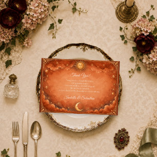 Warm Celestial Sun Moon Wedding Thank You Card