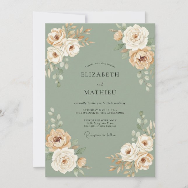 Warm Champagne Peach Petal Wedding Invitation (Front)