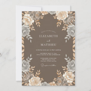 Warm Champagne Taupe Petal Wedding Invitation