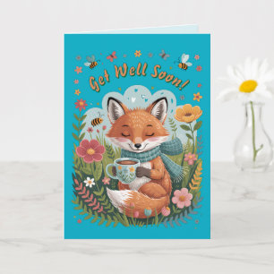 Warm & Cheerful Cosy Woodland Fox Get Well Soon! Card