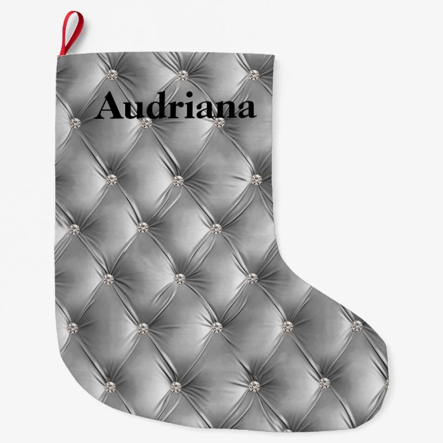 Warm Chic Grey Faux Velvet Large Christmas Stocking (Front)