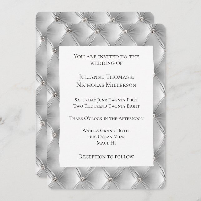 Warm Chic Soft Grey Faux Velvet Wedding  Invitation (Front/Back)
