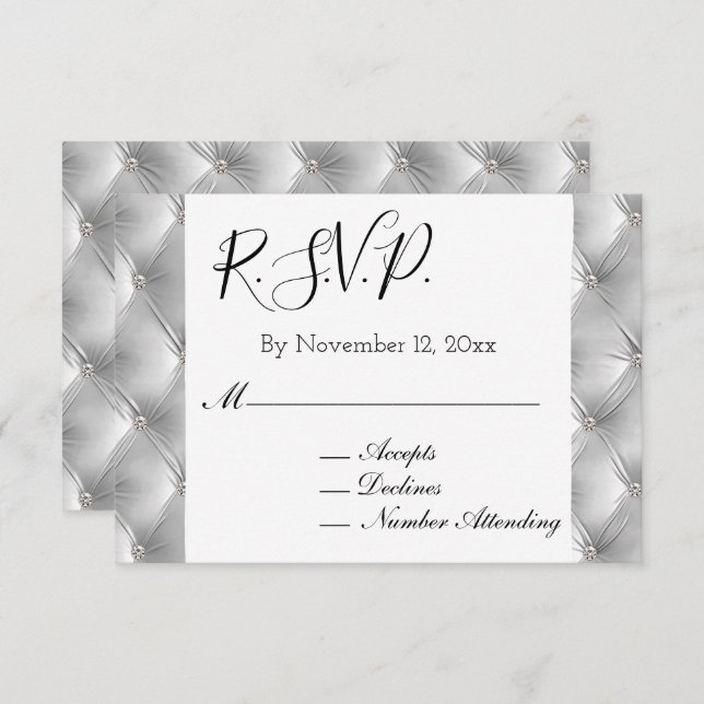 Warm Chic Soft Grey Faux Velvet Wedding RSVP Enclosure Card (Front/Back)