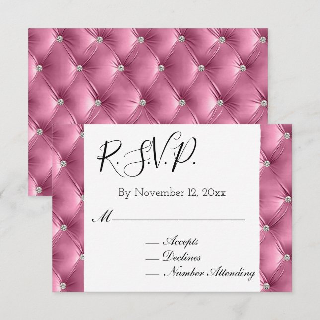 Warm Chic Soft Pink Faux Velvet Wedding RSVP Enclosure Card (Front/Back)