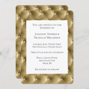 Warm Chic Soft Pretty Gold Faux Velvet Wedding  Invitation