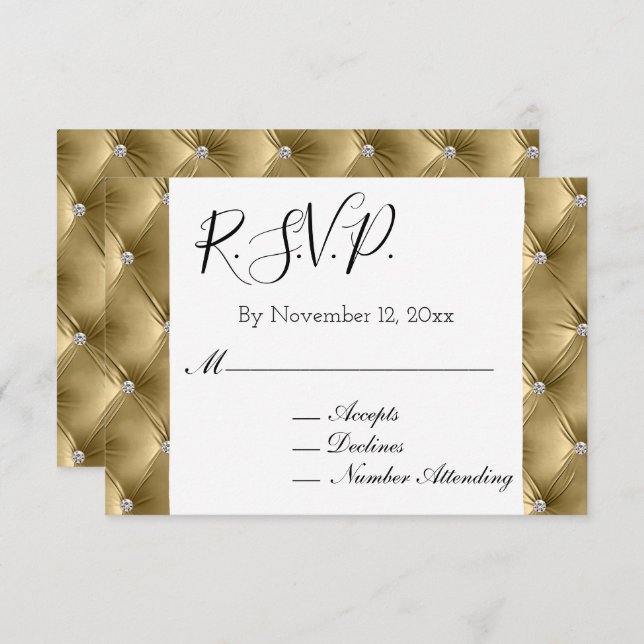 Warm Chic Soft Pretty Gold Velvet Wedding RSVP Enclosure Card (Front/Back)