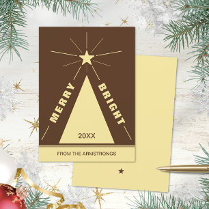 Warm Chocolate Brown Geometric Christmas Tree Holiday Card