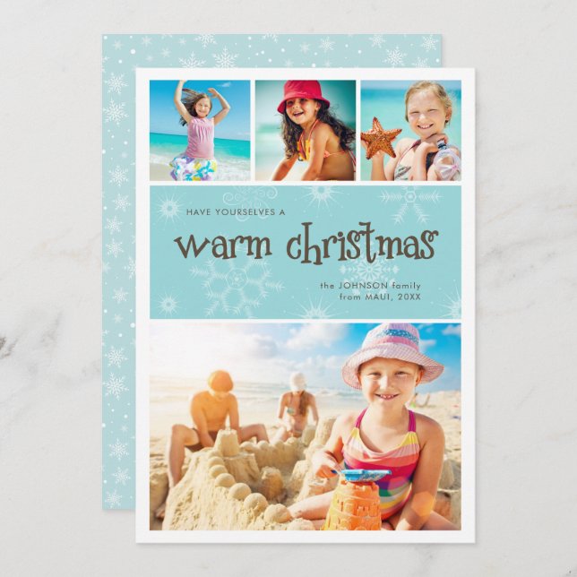 Warm Christmas 4 Photo Holiday Card (Front/Back)