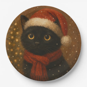 Warm Christmas Cat Paper Plate