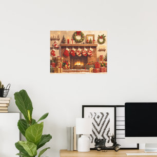 Warm Christmas Fireplace Scene Poster