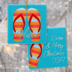 Warm Christmas Flip Flops Custom Ceramic Ornament