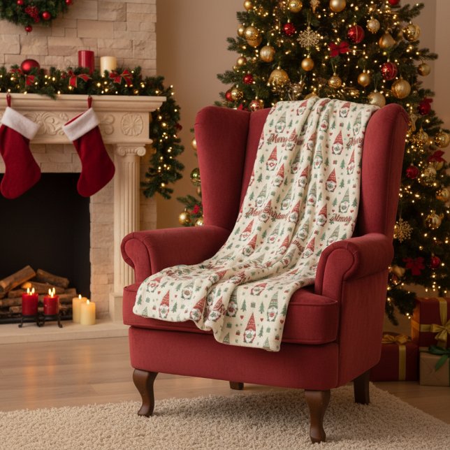 Warm Christmas Gnome Pattern Fleece Blanket (Creator Uploaded)