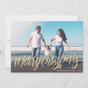 Warm christmas greetings gold script photo card