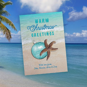 Warm Christmas Greetings Starfish Beach Scene Holiday Card