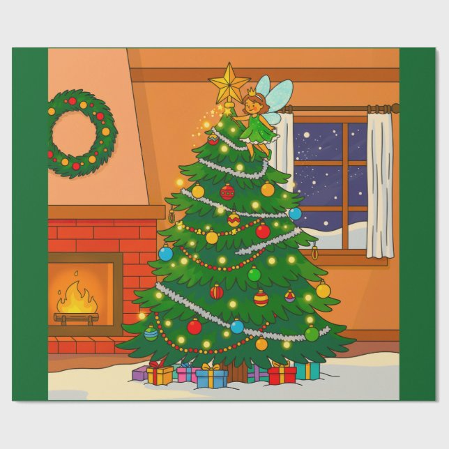 WARM CHRISTMAS TREE TREE DESIGN WRAPPING PAPER (Flat)