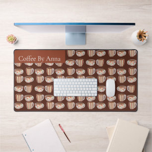 Warm Circle Pattern On Cups Of Coffee Desk Mat