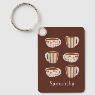 Warm Circle Pattern On Cups Of Coffee Key Ring