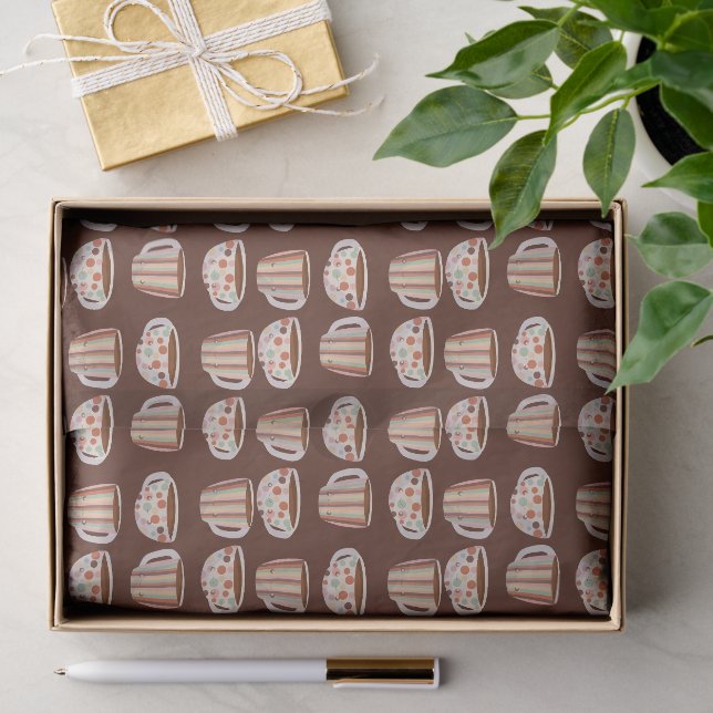 Warm Circle Pattern On Cups Of Coffee Tissue Paper (Gift)