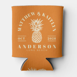 Warm Citrus Tropical Pineapple Wedding Crest Can Cooler
