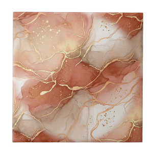 Warm Clay and Taupe Marble - Metallic Lines Tile