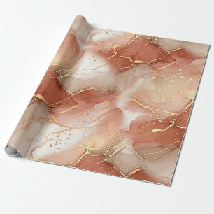 Warm Clay and Taupe Marble - Metallic Lines Wrapping Paper