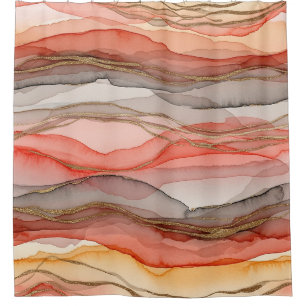 Warm Clay Gold Veined Marble Abstract Shower Curtain