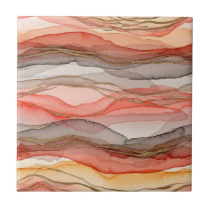 Warm Clay Gold Veined Marble Abstract Tile