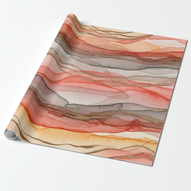 Warm Clay Gold Veined Marble Abstract Wrapping Paper (Unrolled)
