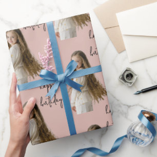 Warm Clay Rose & Custom Birthday text and photo - Wrapping Paper