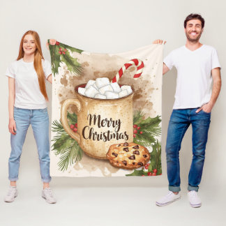 Warm cocoa merry Christmas holly cozy festive Fleece Blanket