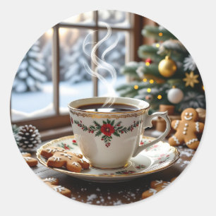 Warm Coffee and Gingerbread Cookies Christmas Classic Round Sticker