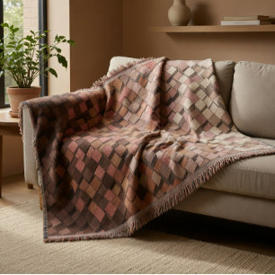 Warm Coffee Geometric 3D Cube Pattern Blanket