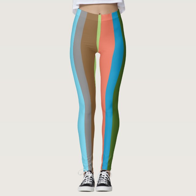Warm color tones striped leggings (Front)