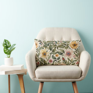 Warm Colour Roses Botanical Lumbar Cushion