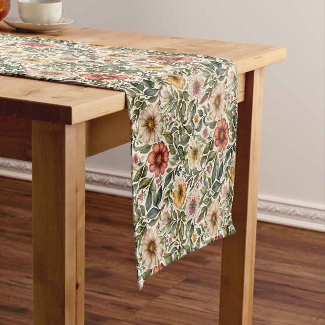 Warm Colour Roses Botanical Short Table Runner (In Situ)