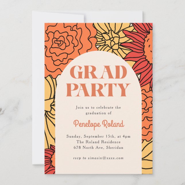 Warm Coloured Large Floral Arch Invitation (Front)