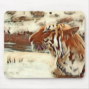 warm coloured swimming tiger mouse pad