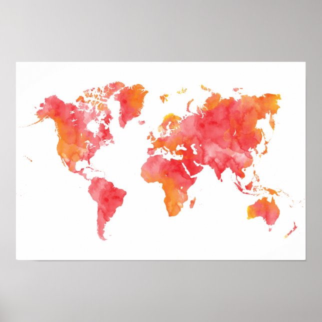 Warm Coloured Watercolor World Map Poster (Front)