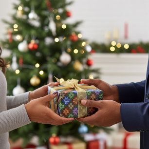 Warm Colourful Christmas Poinsettia Flower Pattern Wrapping Paper