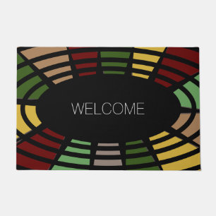 Warm Colourful Mosaic Design on Black Welcome Doormat