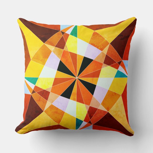 Warm Colours Cool Angular Geometric Shapes Cushion (Front)