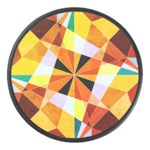 Warm Colours Cool Angular Geometric Shapes Hockey Puck