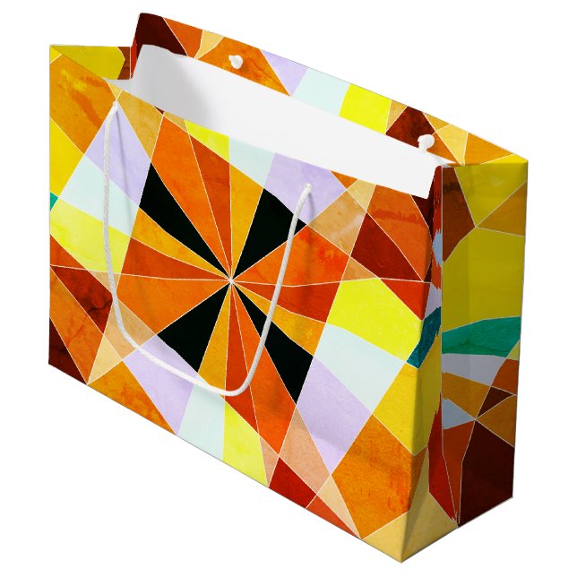 Warm Colours Cool Angular Geometric Shapes Large Gift Bag (Front Angled)