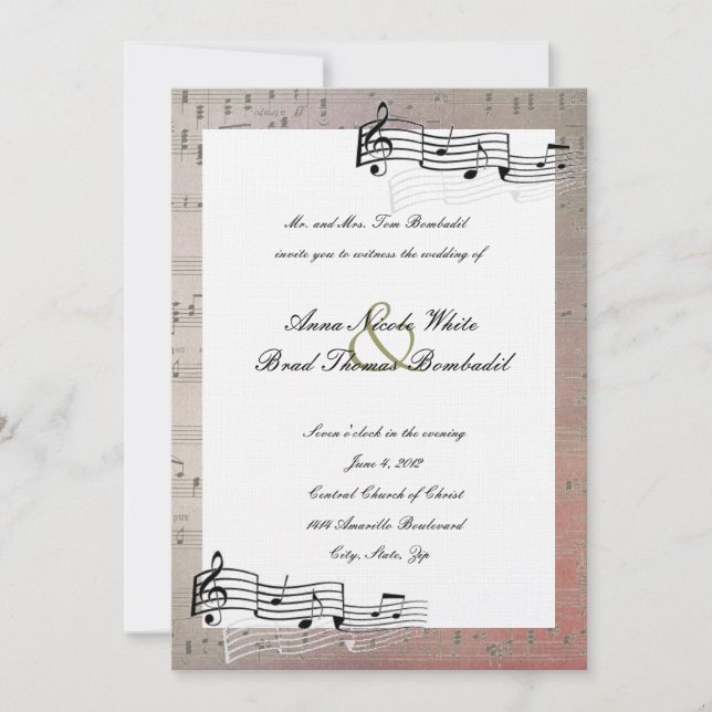 Warm Colours Music Wedding Invitation (Front)